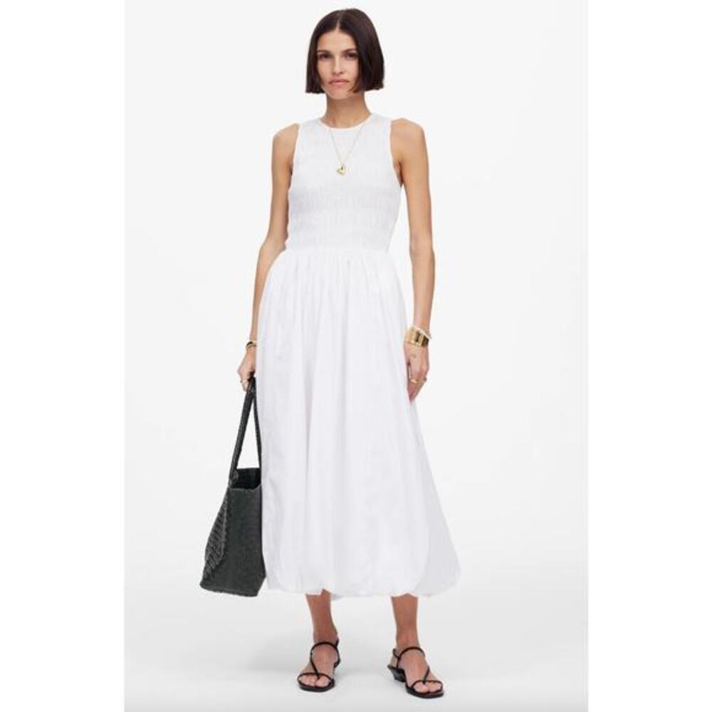 Madewell The Melody Bubble-Hem Smocked Midi Dress in Poplin